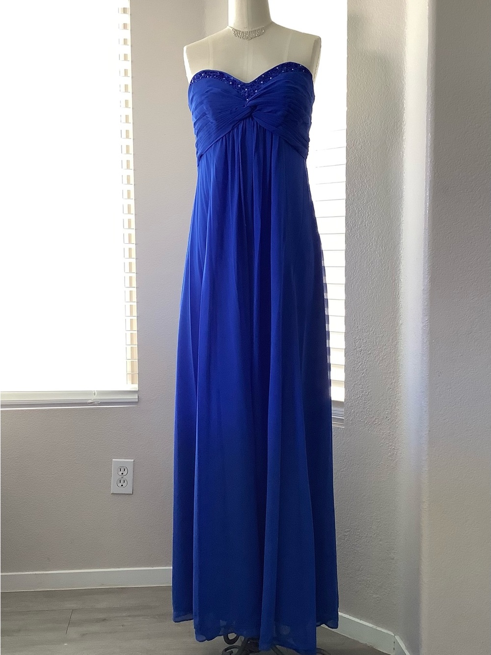 David's Bridal Strapless Cobalt Blue Beaded Sweetheart Gown